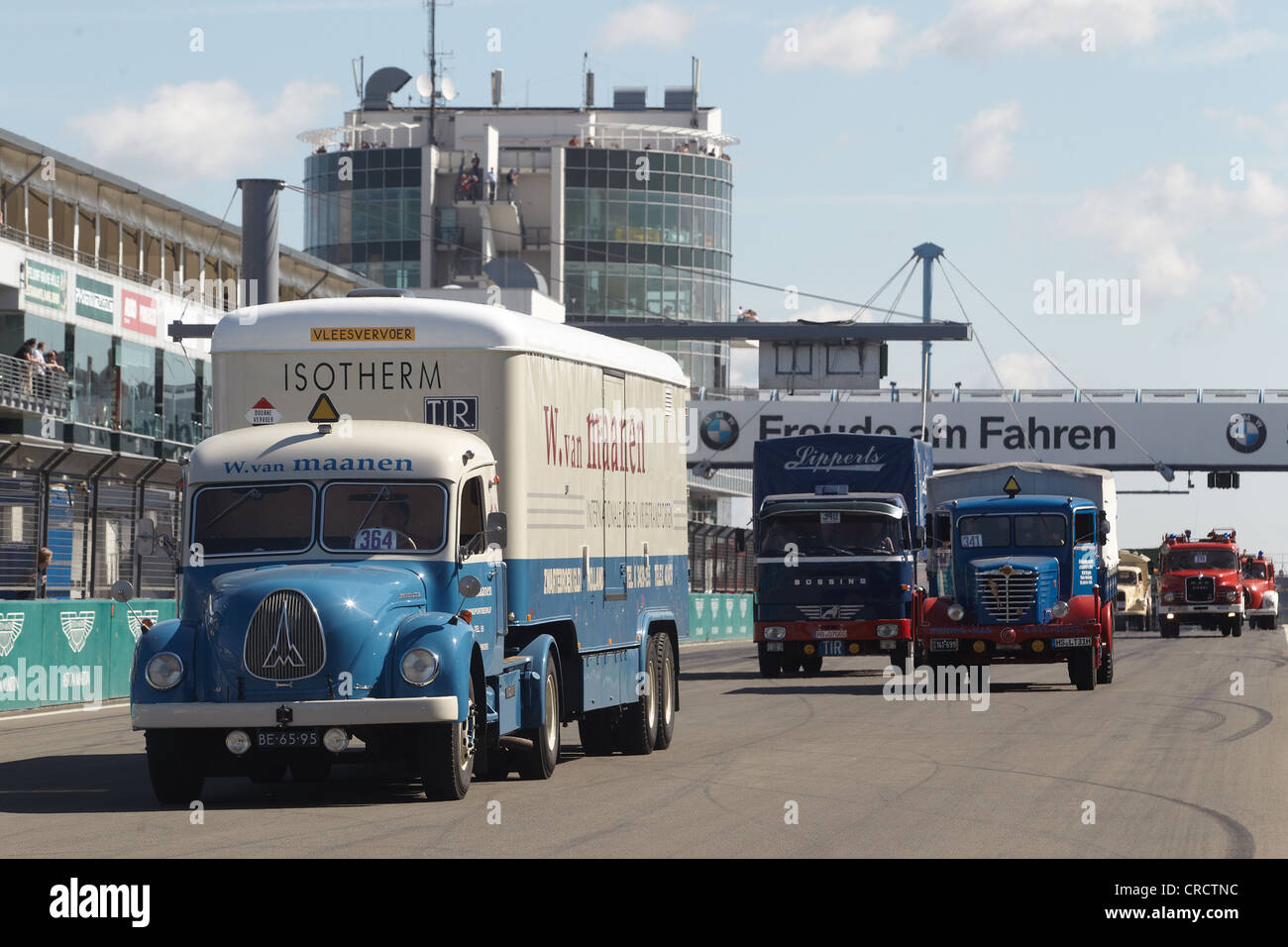 Parade of vintage trucks at the Truck-Grand-Prix, Nuerburgring race track, Rhineland-Palatinate, Germany, Europe Stock Photo