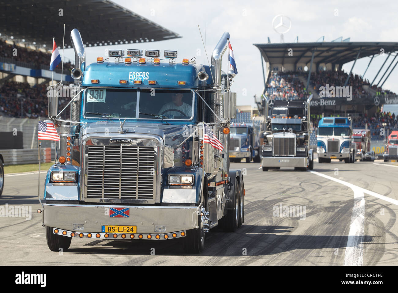 Parade of US trucks at the Truck Grand Prix on the Nuerburgring race track, Rhineland-Palatinate, Germany, Europe Stock Photo