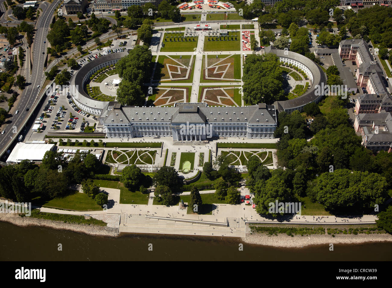 Aerial view, Electoral Palace amidst the site of the Bundesgartenschau, Federal Garden Show, BUGA 2011, Koblenz Stock Photo