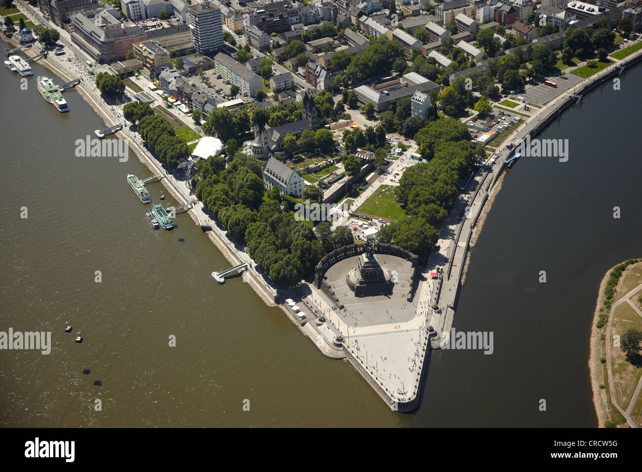 Aerial view, Deutsches Eck, German Corner, amidst the site of the Bundesgartenschau, Federal Garden Show, BUGA 2011, Koblenz Stock Photo