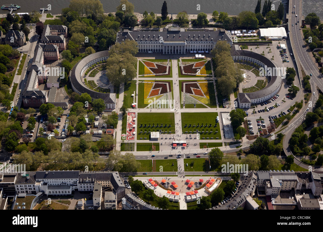 Aerial view, Kurfuerstliches Schloss or Electoral Palace Koblenz, Rhineland-Palatinate, Germany, Europe Stock Photo