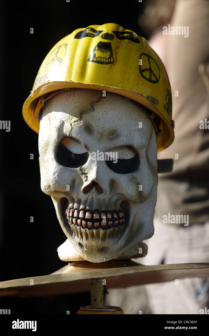 Skull during a protest at the French Cattenom Nuclear Power Plant, Lorraine region, France, Europe Stock Photo