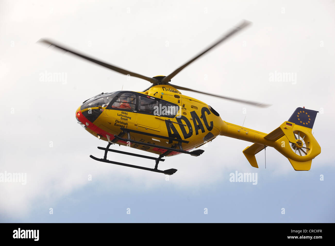 Eurocopter EC 135 ADAC or German Auto Club rescue helicopter, Koblenz, Rhineland-Palatinate, Germany, Europe Stock Photo