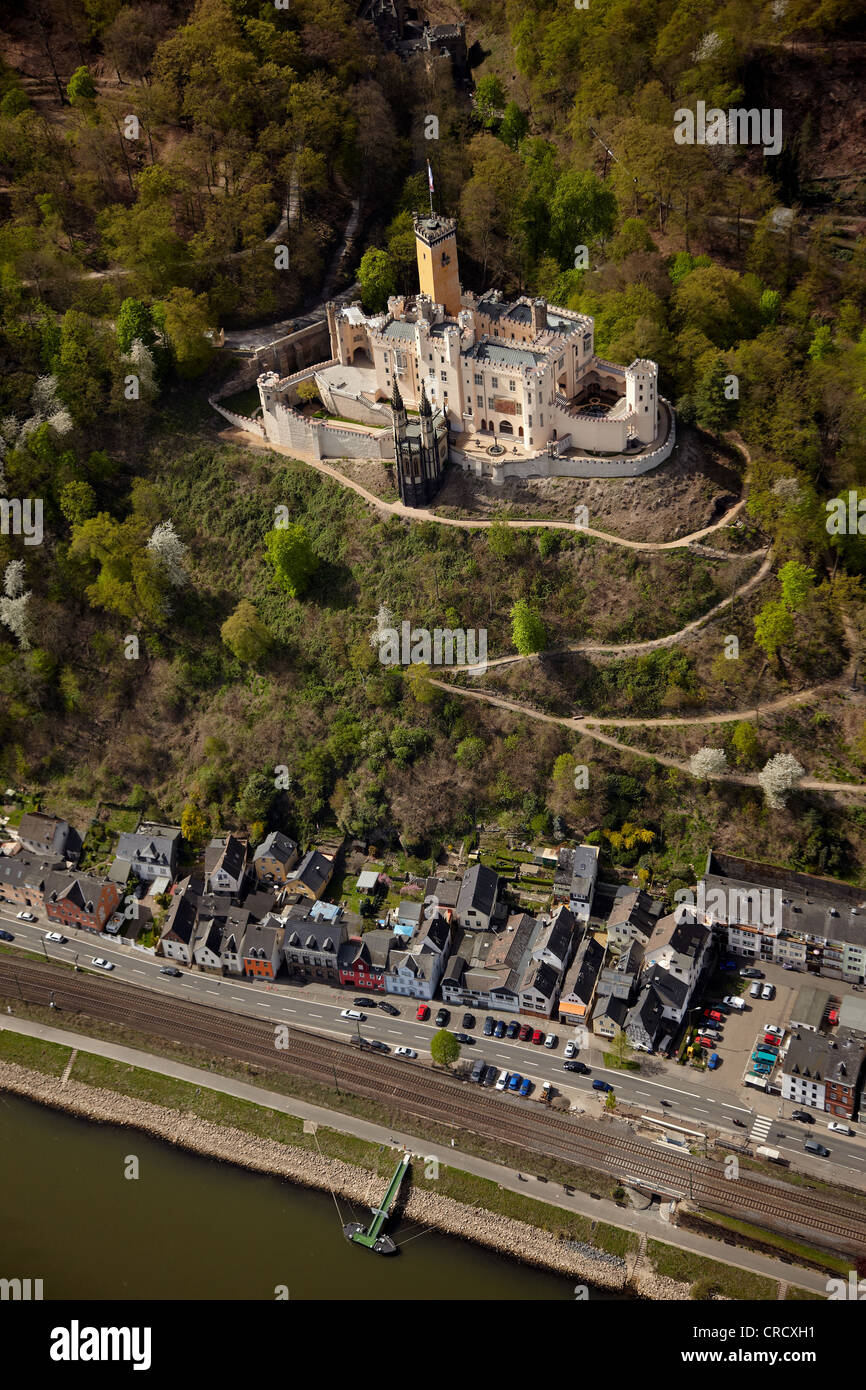 Aerial View, Schloss Stolzenfels Castle, Koblenz, UNESCO Upper Middle Rhine Valley, Rhineland-Palatinate, Germany, Europe Stock Photo