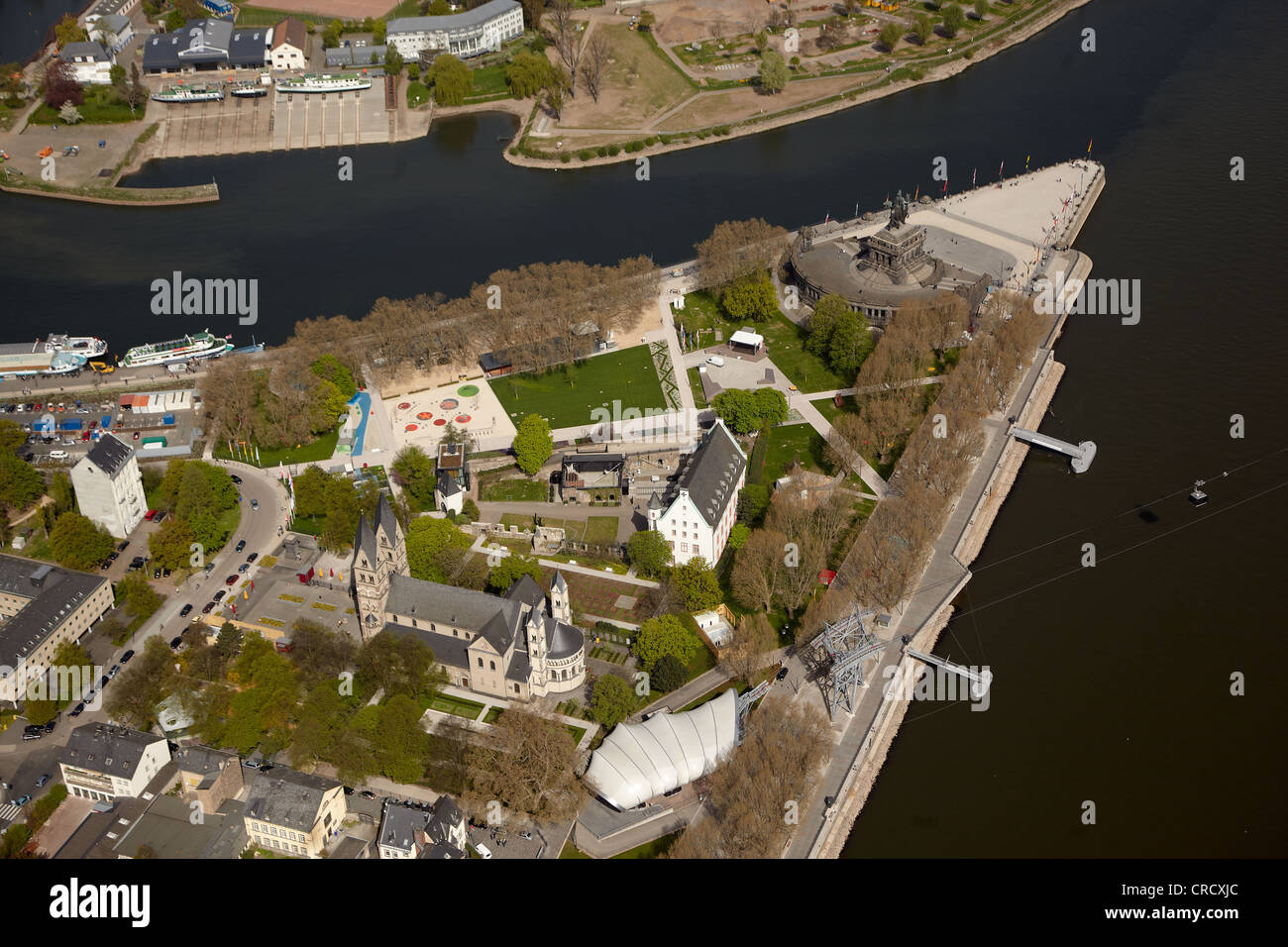 Aerial view, site of the Federal Garden Show 2011 at the Deutsches Eck headland, Koblenz, Rhineland-Palatinate, Germany, Europe Stock Photo