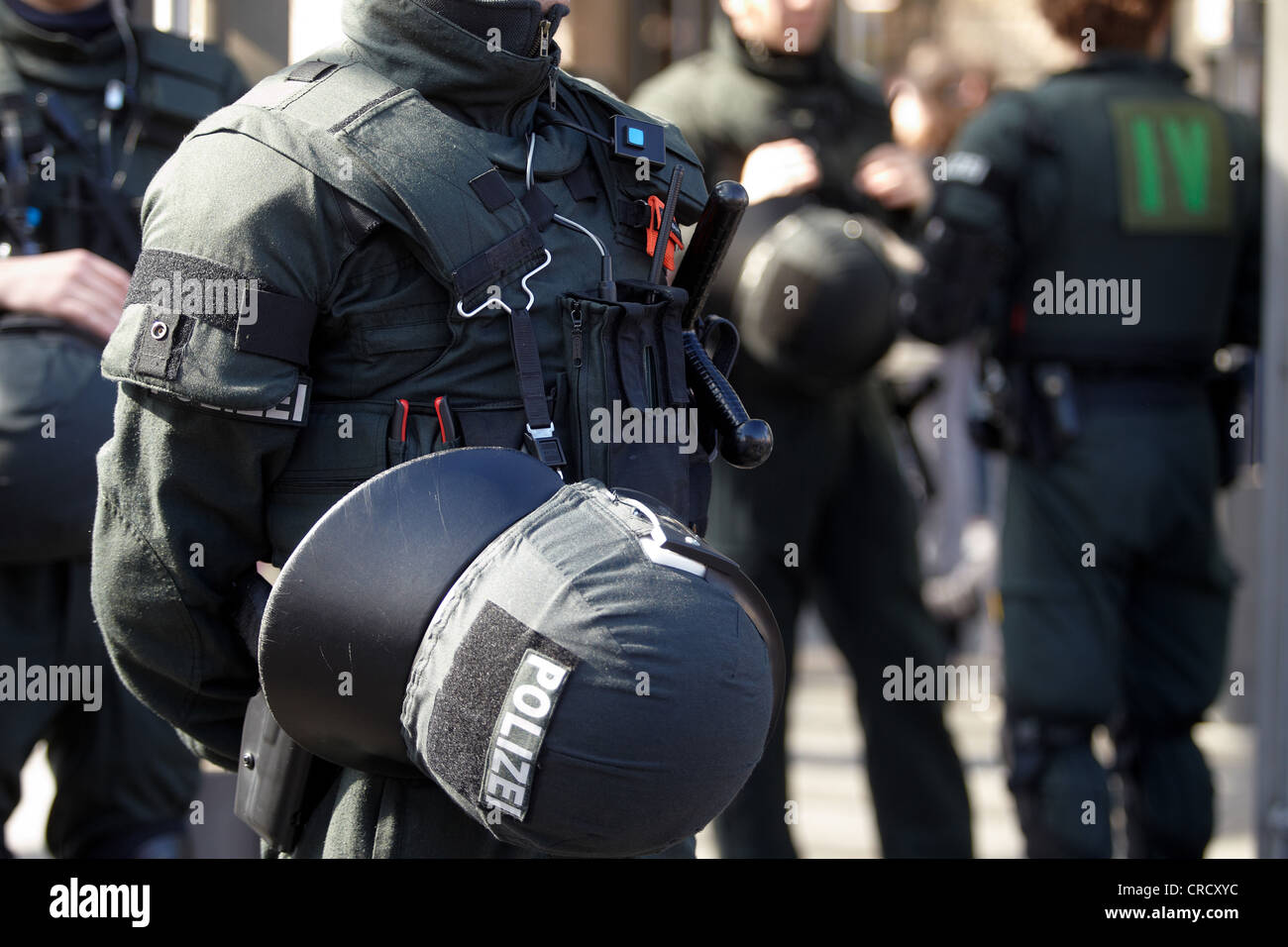 Police officers in protective clothing at a neo-Nazi demonstration in Koblenz, Rhineland-Palatinate, Germany, Europe Stock Photo