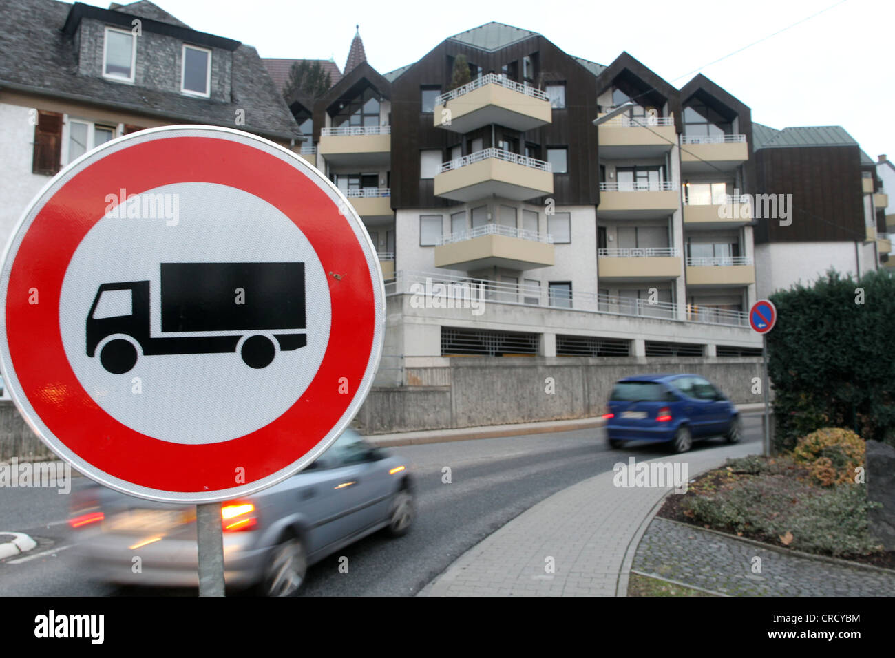 Road blocked for trucks, traffic sign, Vallendar, Rhineland-Palatinate, Germany, Europe Stock Photo