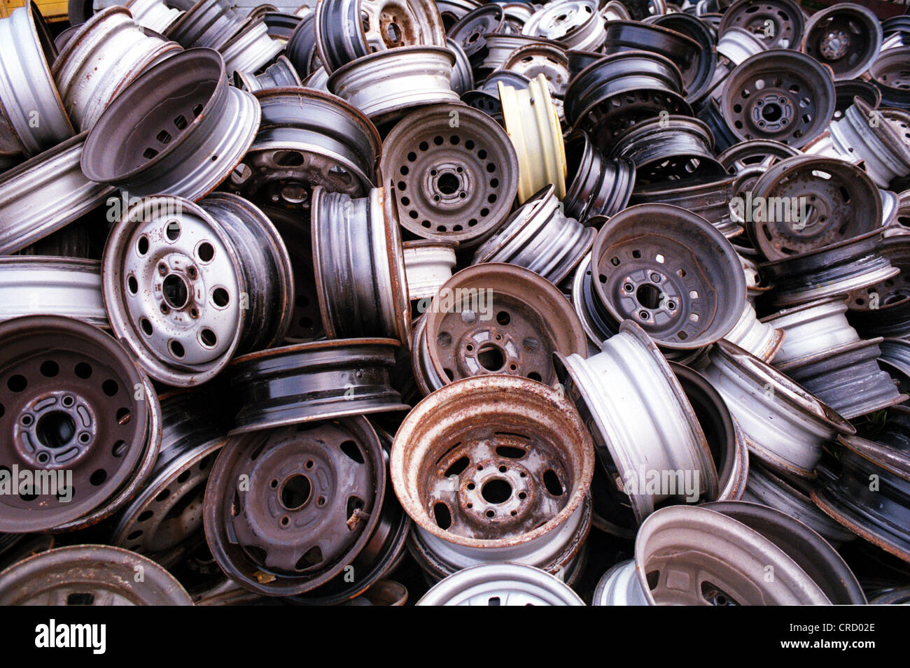 Old Car Wheels (car recycling operation Stock Photo Alamy
