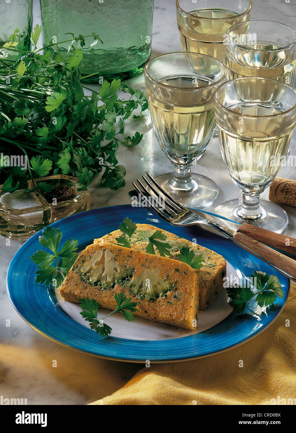 Carrot terrine with broccoli, Germany. Stock Photo