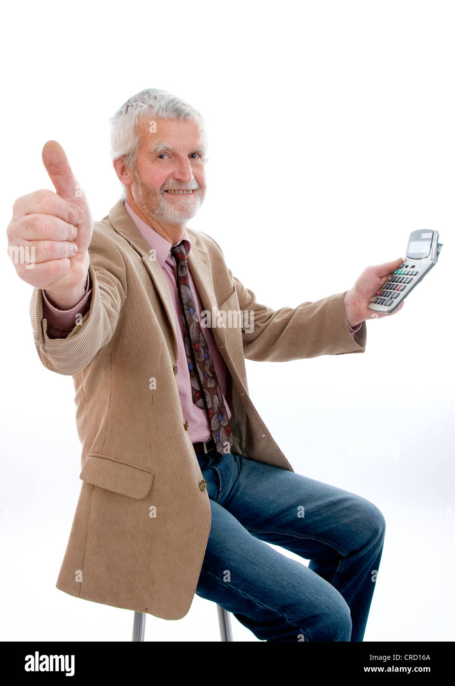 older, successfully businesman with pocket calculator Stock Photo
