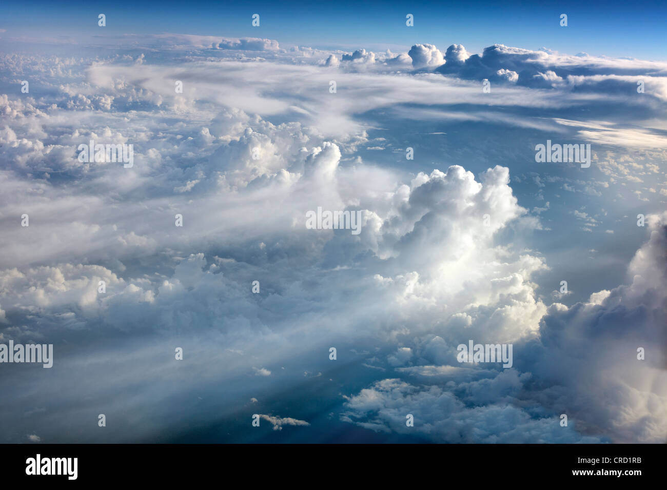 Clouds from 36,000 feet over the tropics of the Caribbean. Stock Photo