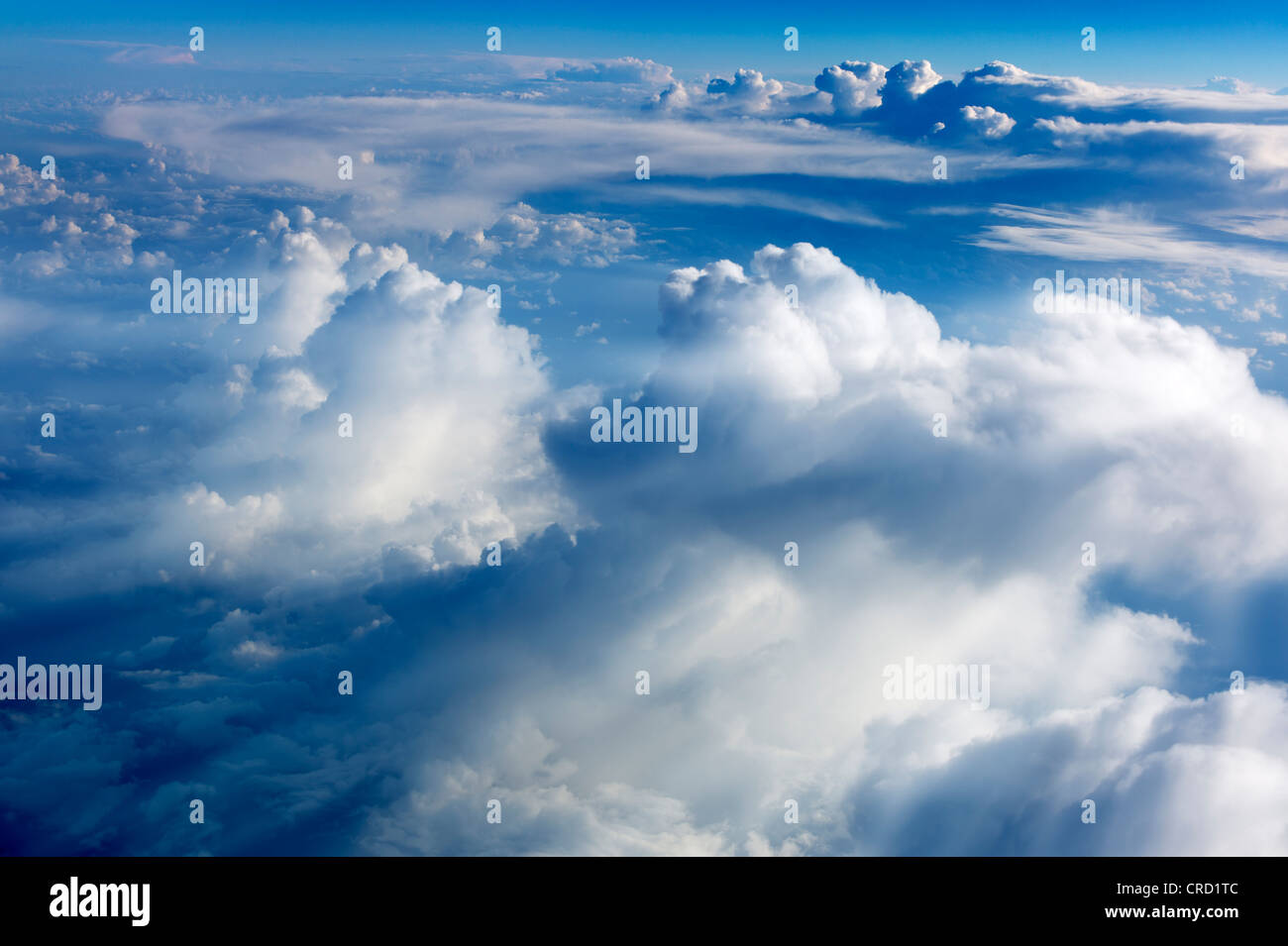 Clouds from 36,000 feet over the tropics of the Caribbean. Stock Photo