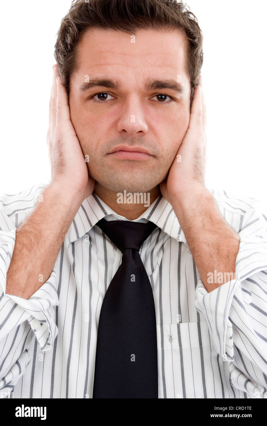 businessman keeps shut ears Stock Photo