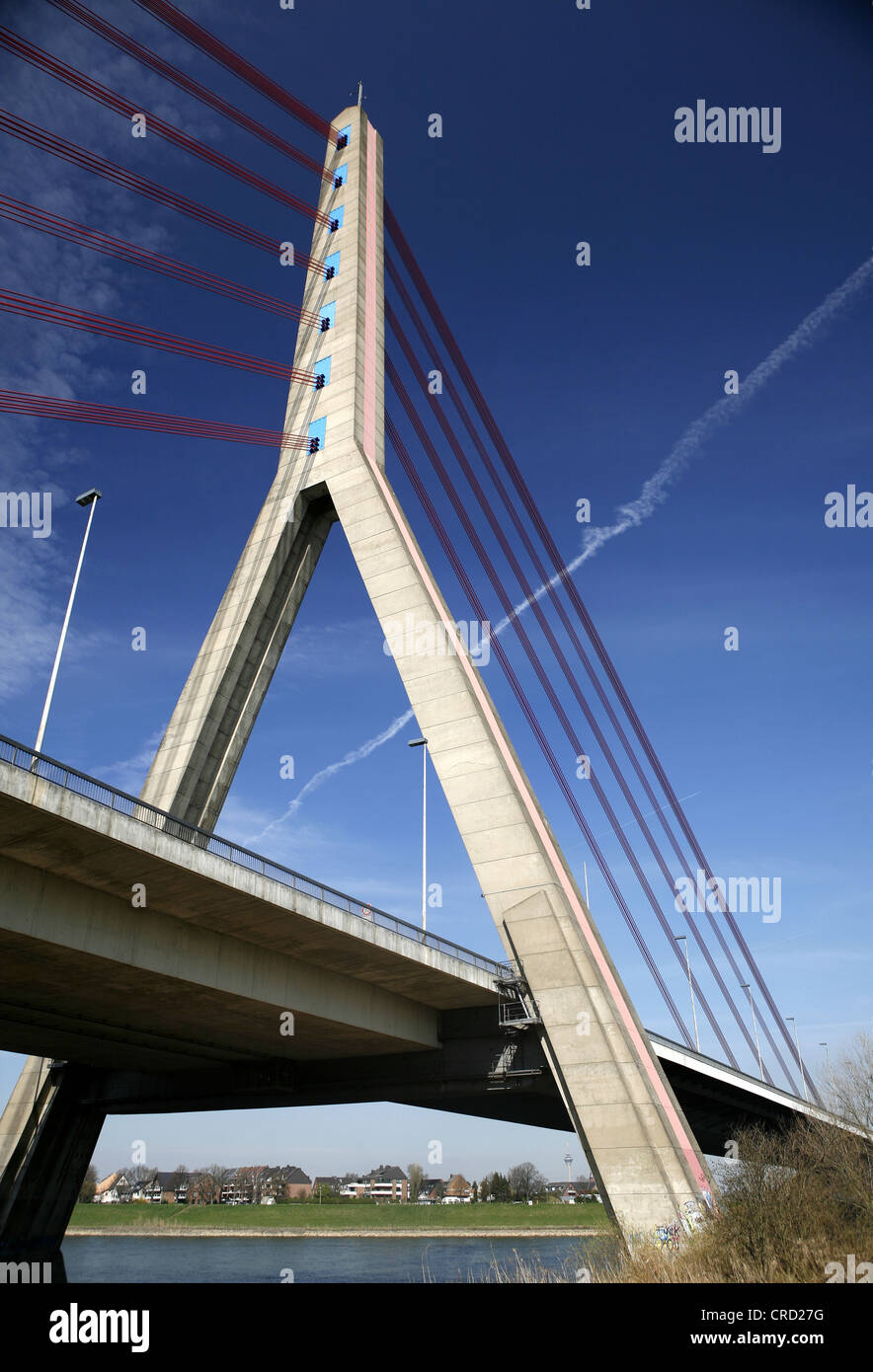 Pylon, Fleher Bruecke bridge, A46 highway, Duesseldorf-Flehe, Duesseldorf, North Rhine-Westphalia, Germany, Europe Stock Photo