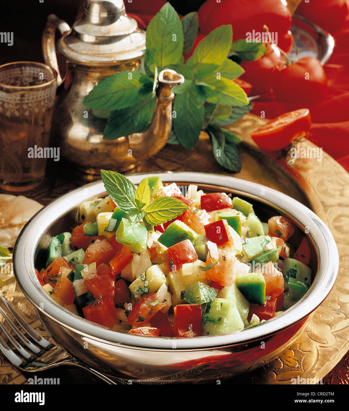 Moroccan vegetable salad, tomatoes, peppers, cucumbers and onions