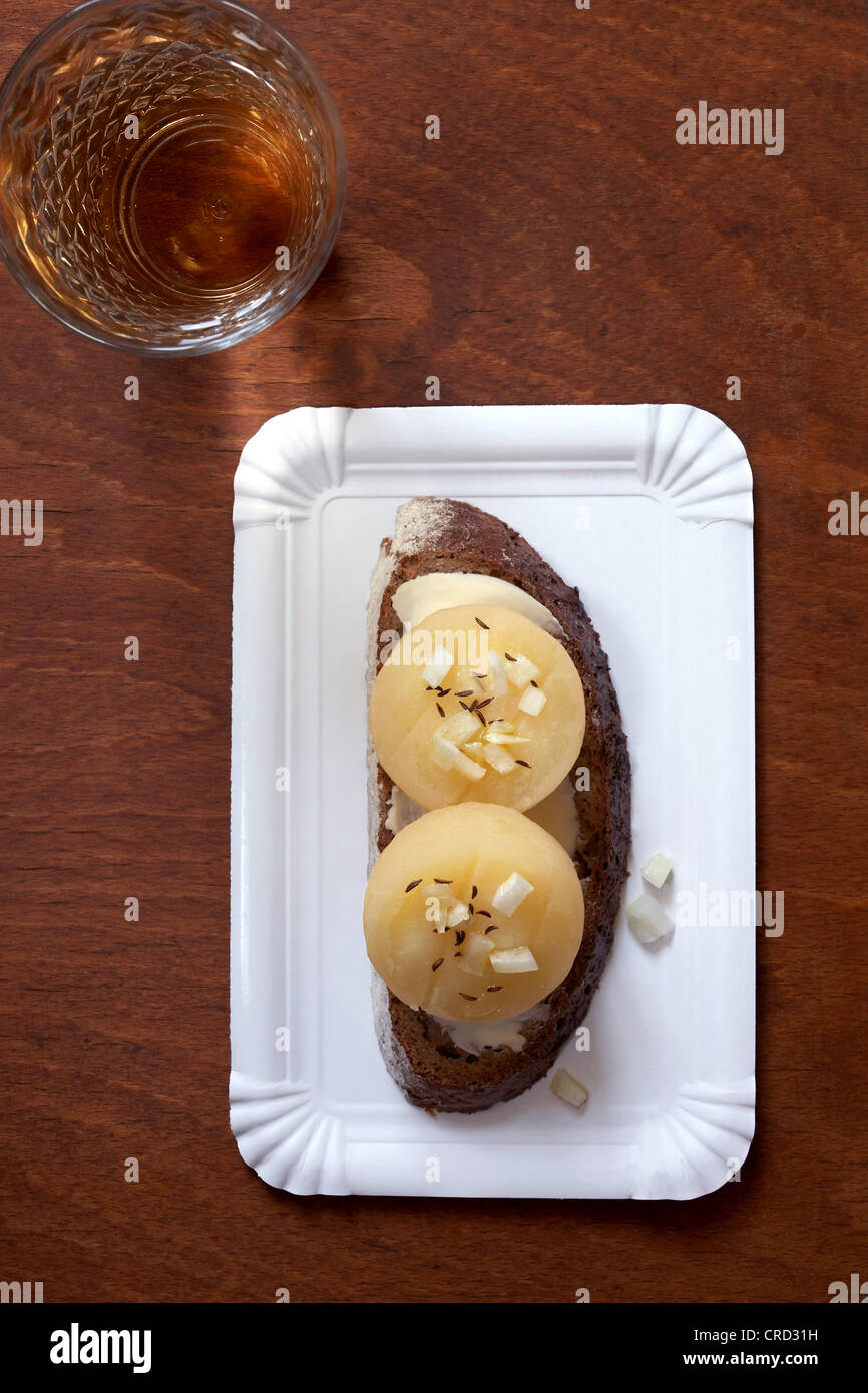 German hand cheese with apple wine Stock Photo Alamy