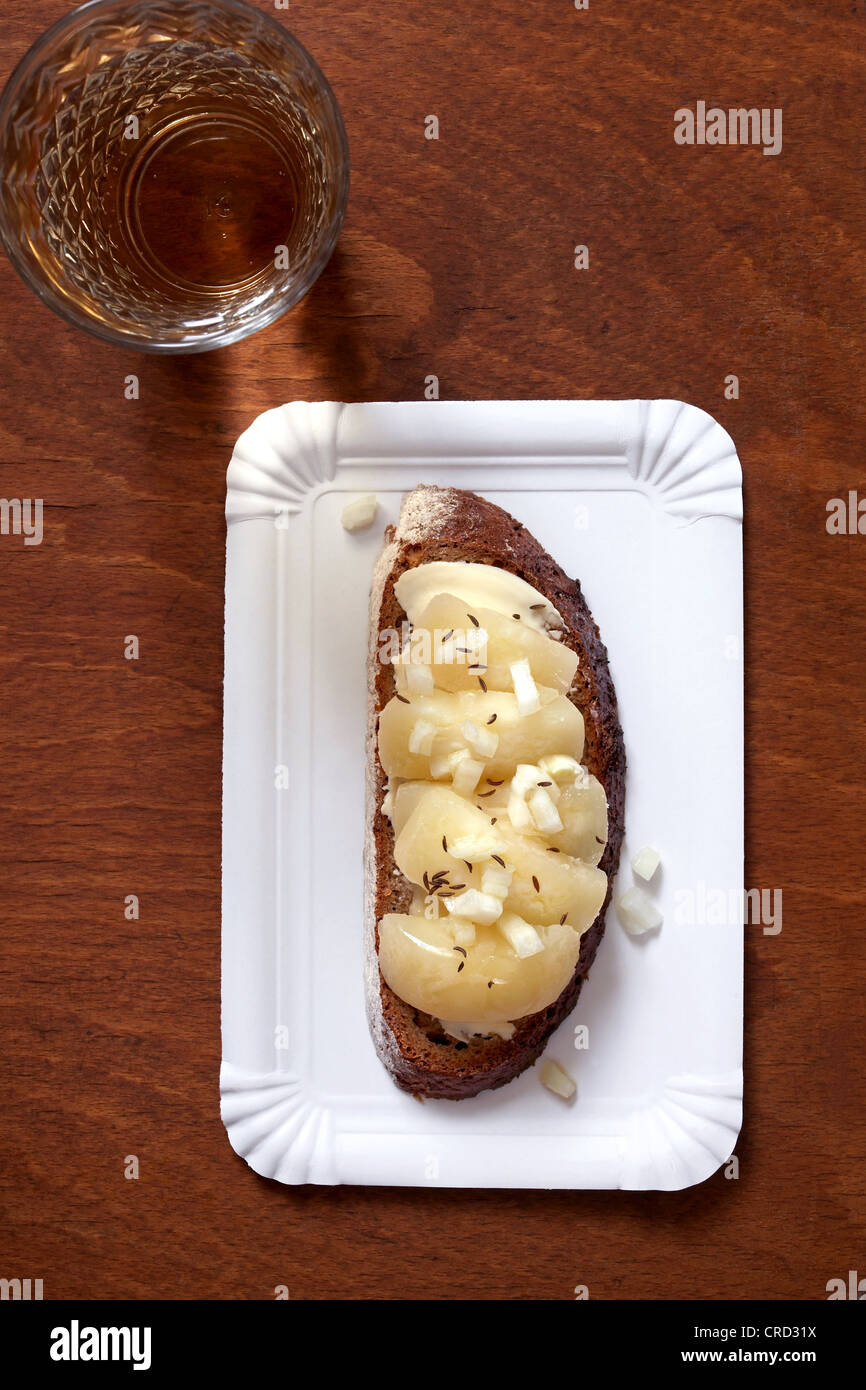 German hand cheese with apple wine Stock Photo Alamy