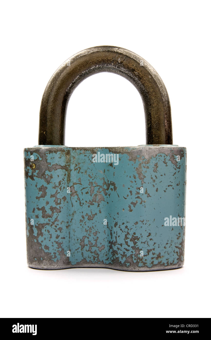 old blue padlock on a white background Stock Photo - Alamy