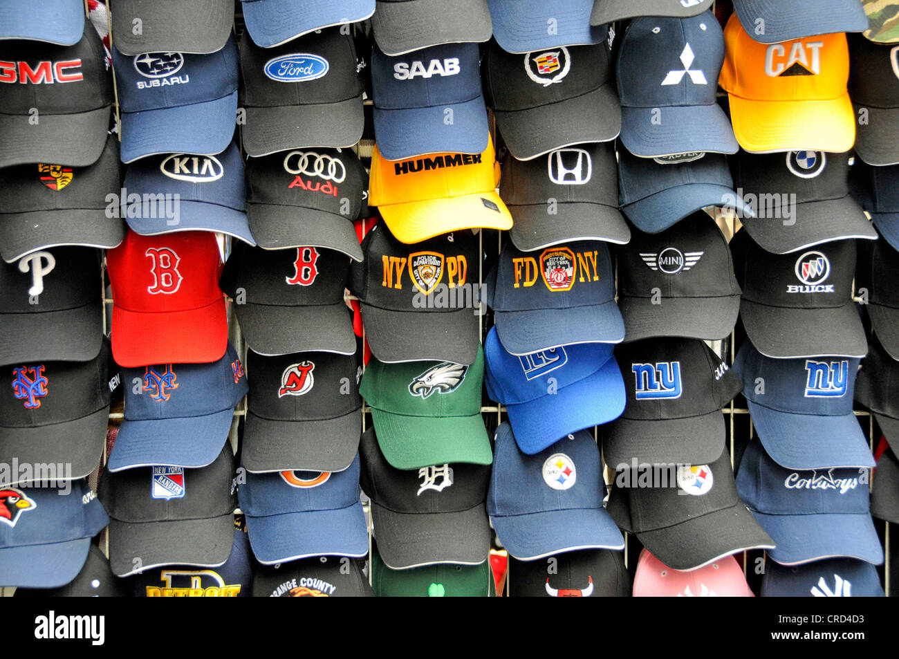 baseball caps, USA, New York City, Manhattan Stock Photo