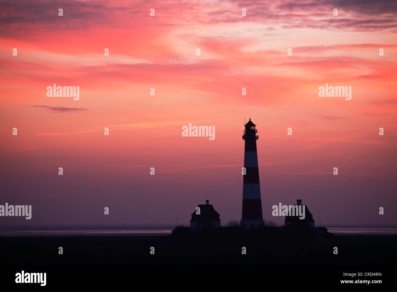 Lighthouse of Westerhever, Peninsula Eiderstedt, Schleswig-Holstein, Germany, Europe Stock Photo