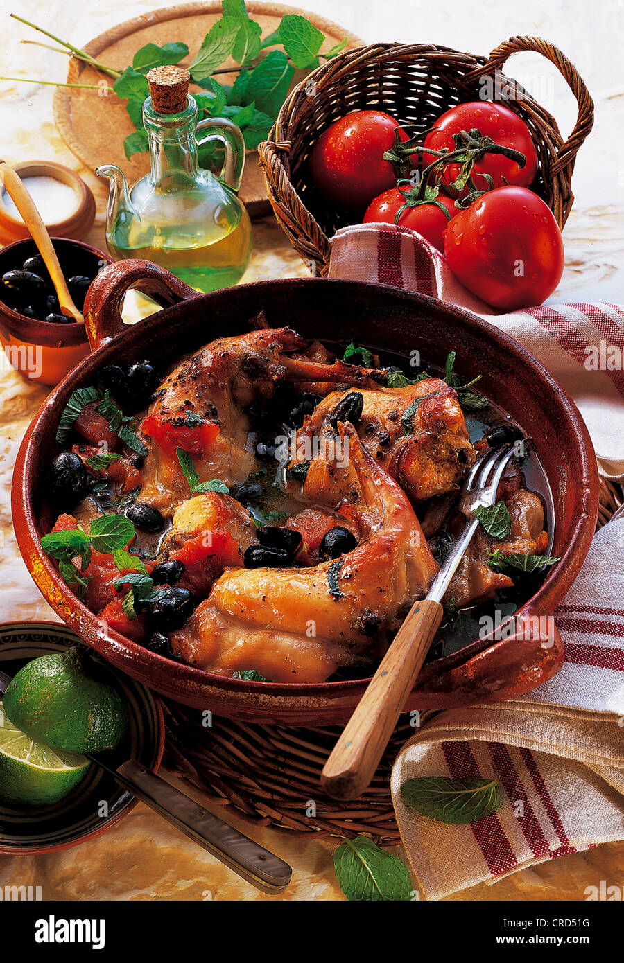 Rabbit with olives and tomatoes, Tunisia. Stock Photo
