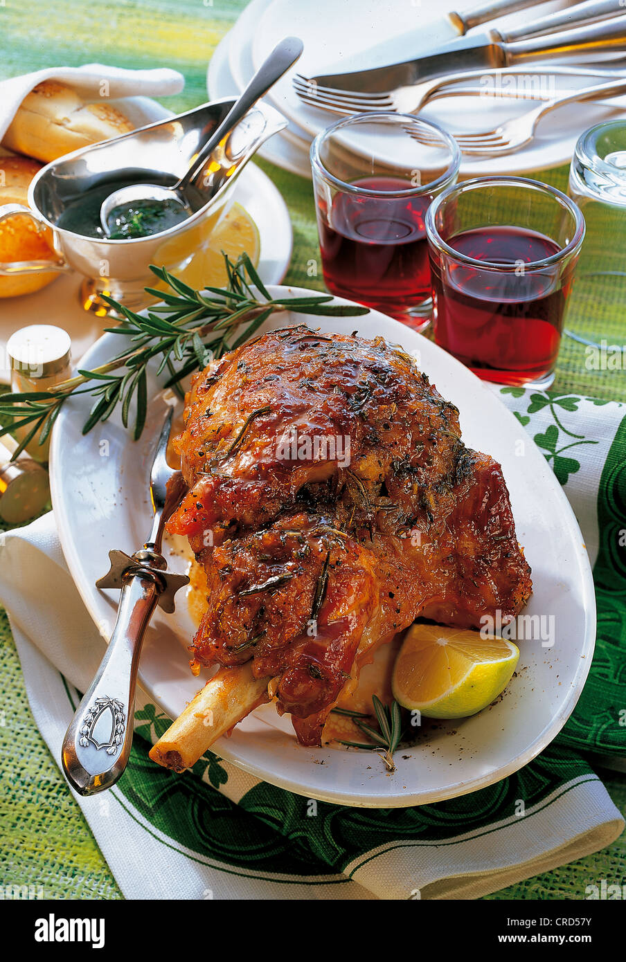 Leg of lamb with mint sauce, glazed with honey, Ireland Stock Photo Alamy