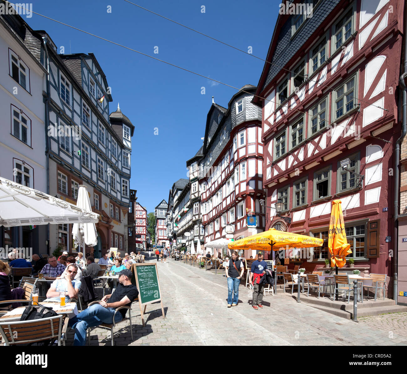 Half-timbered houses in the historic town centre, Marburg, Hesse, Germany, Europe, PublicGround Stock Photo