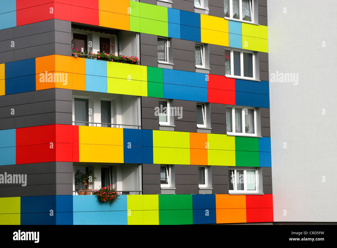 colourful cladding of tower block, Germany, Saxony, Dresden Stock Photo