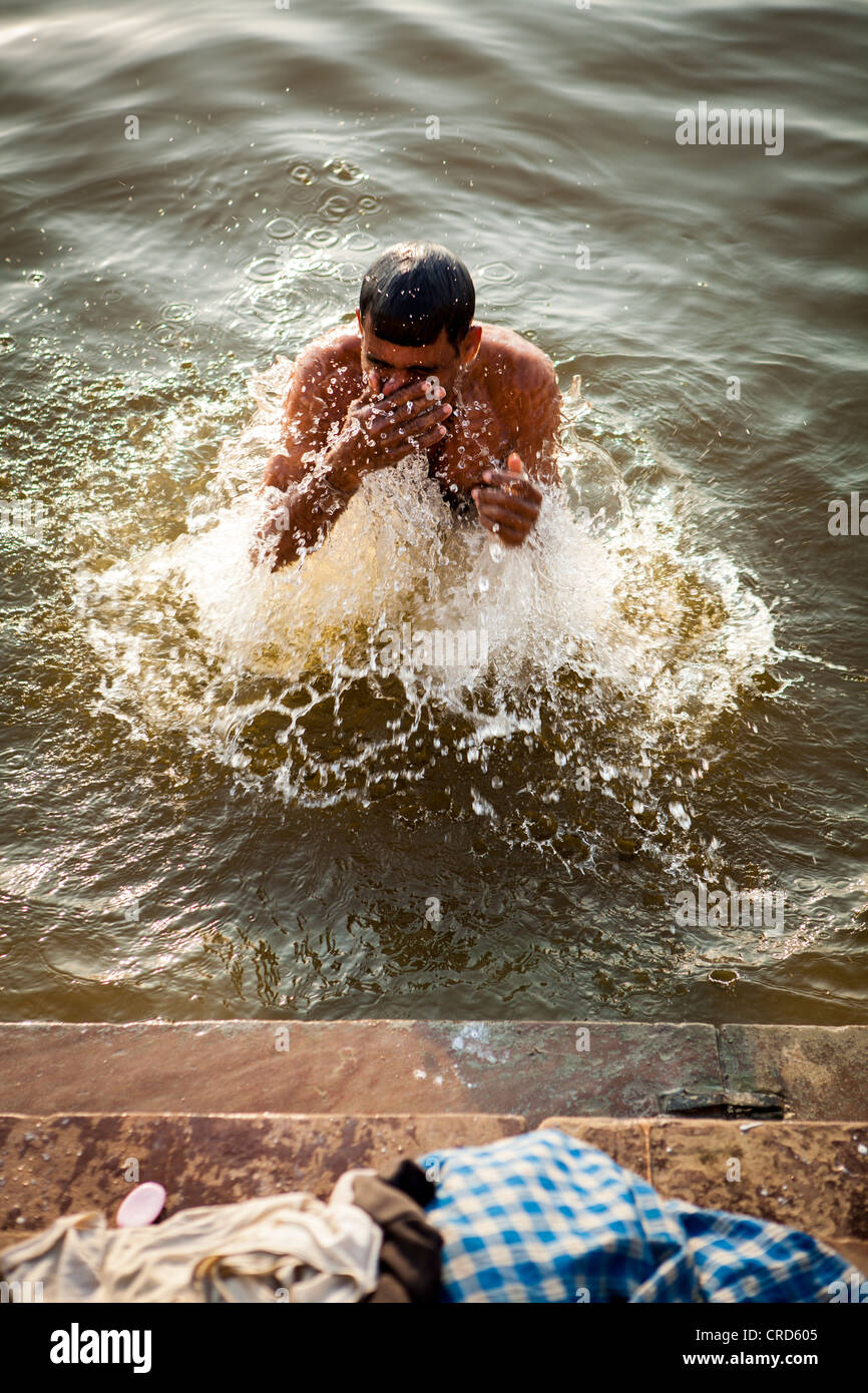 Hindu Pilgrim Take Holy Bath In Ganga River Ganges Varanasi Uttar