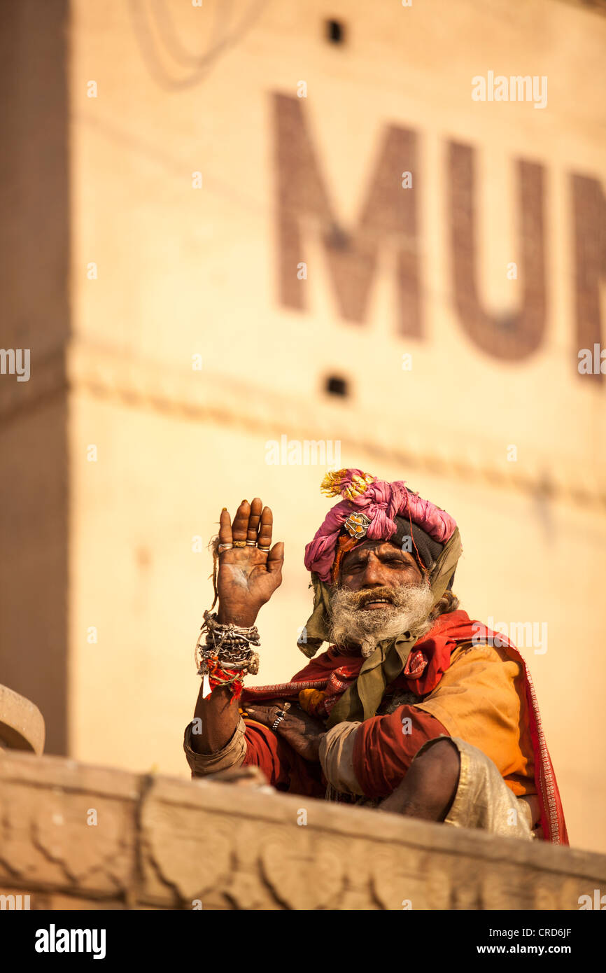 Portrait of Ganga pilgrim, Varanasi, Uttar Pradesh, India Stock Photo