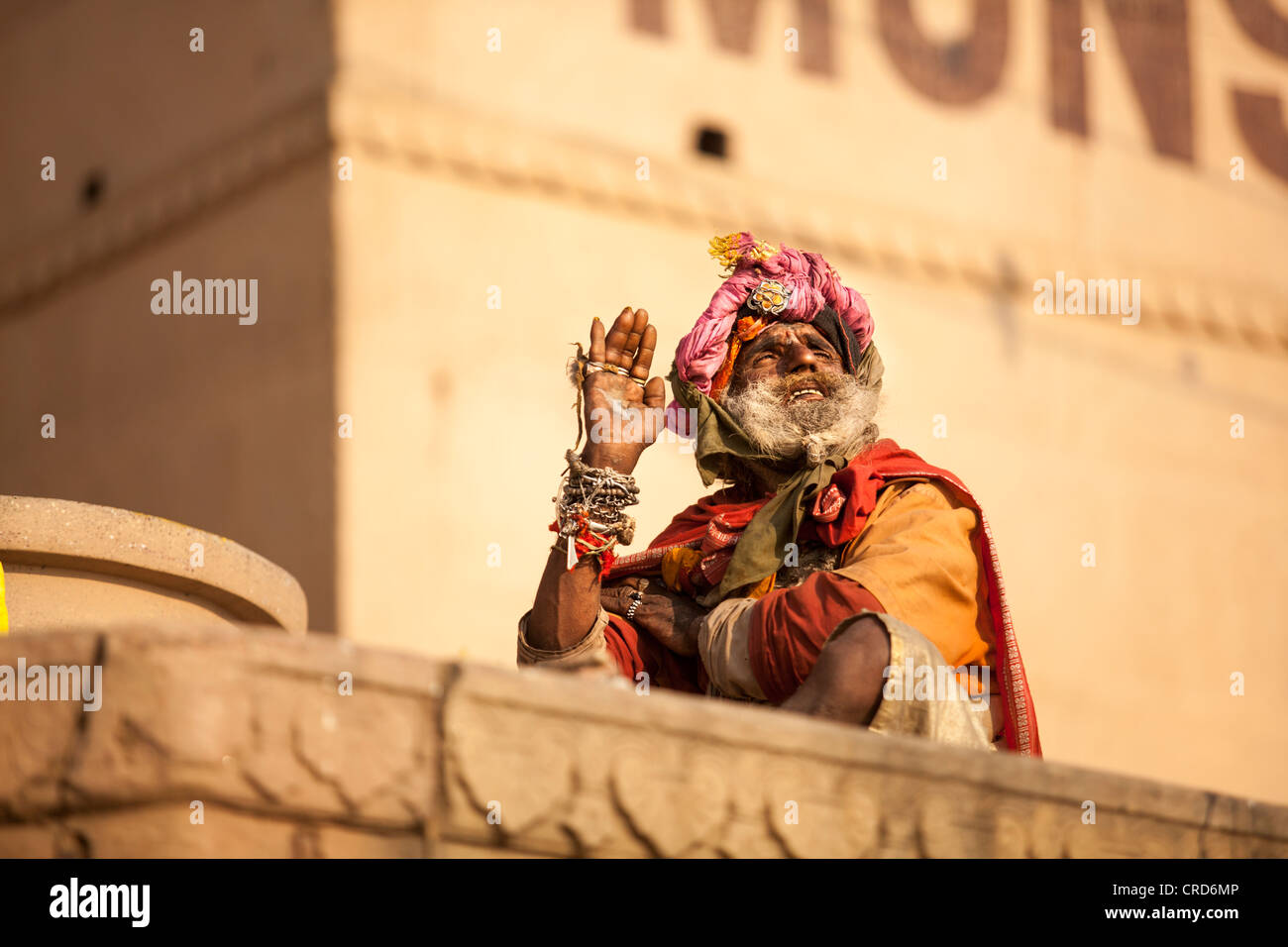 Portrait of Ganga pilgrim, Varanasi, Uttar Pradesh, India Stock Photo