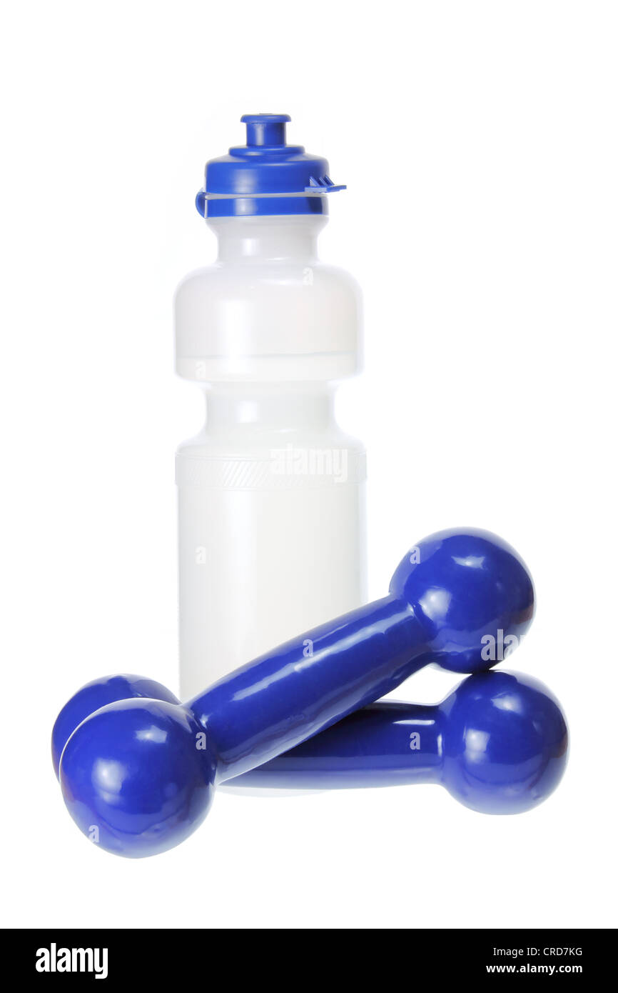 Water Bottle and Dumb Bells Stock Photo