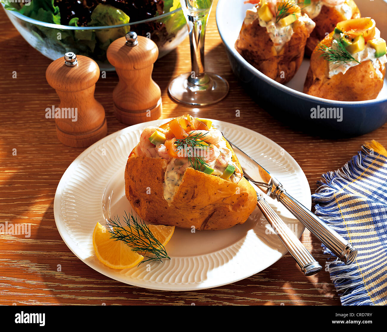 Jacket potato with smoked salmon hires stock photography and images