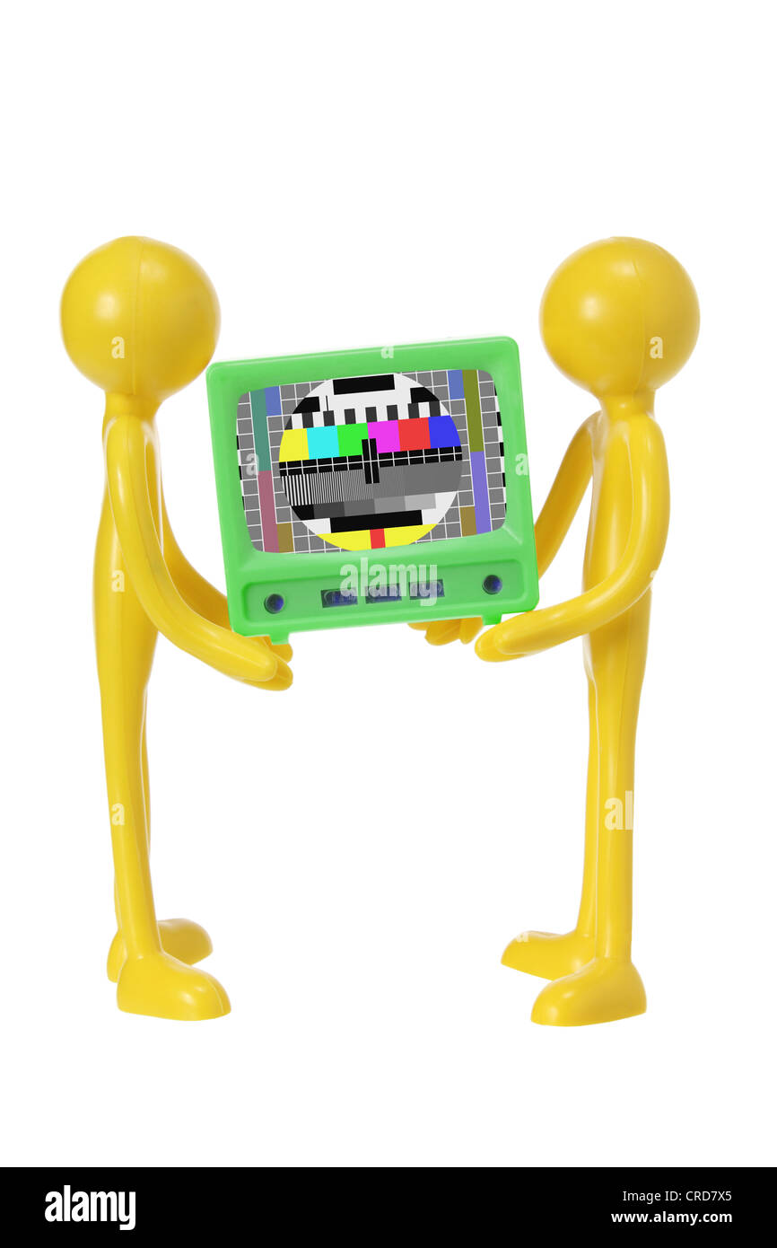 Miniature Rubber Figures with Television Stock Photo