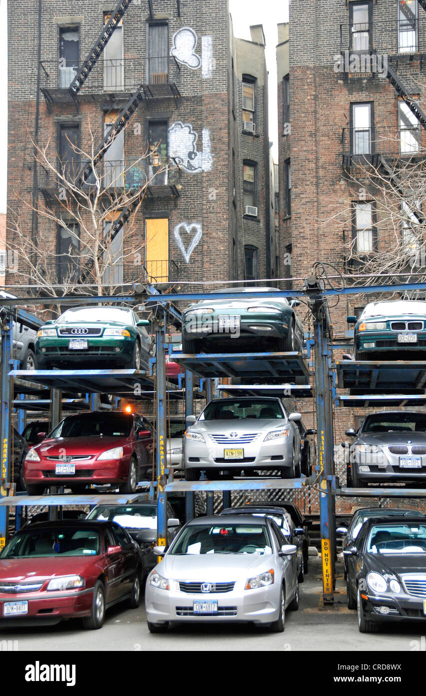 level parking lot, USA, New York City, Manhattan Stock Photo