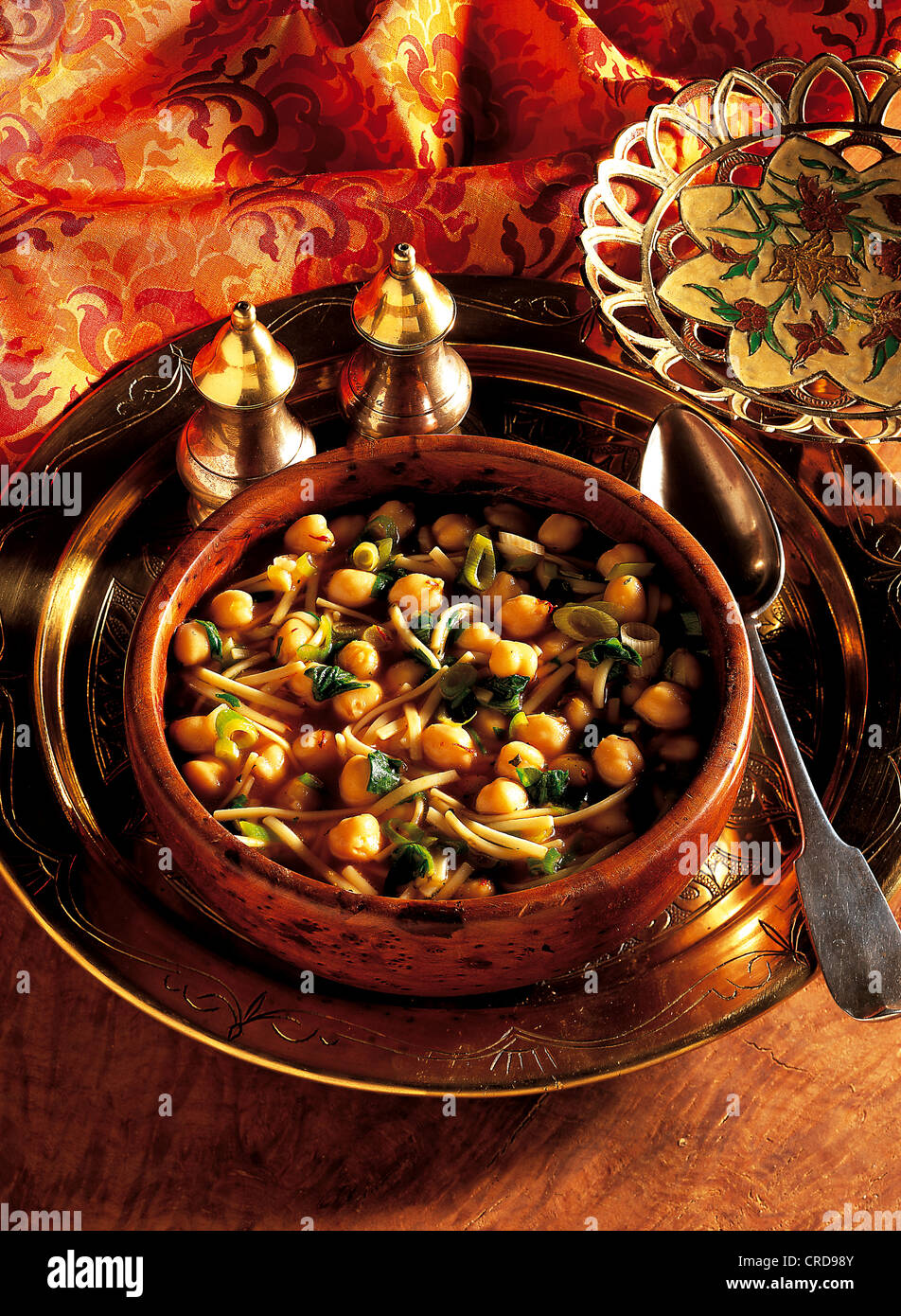 Chickpea soup with noodles, vegetarian stew, Egypt. Stock Photo