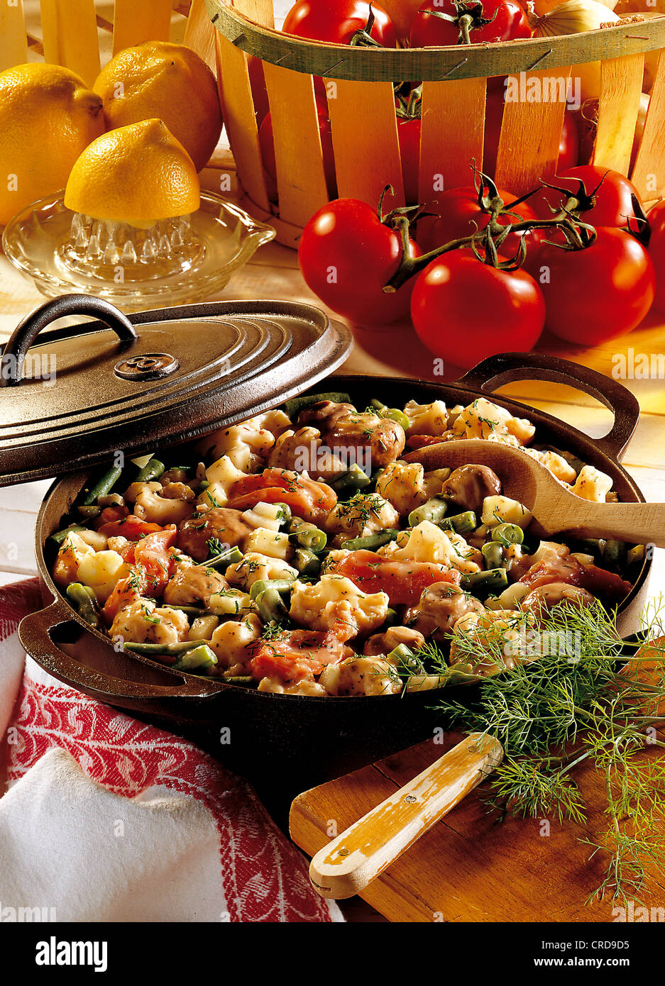 Fiery Puszta stew with tomatoes, herbs and mushrooms, vegetarian stew, Hungary. Stock Photo