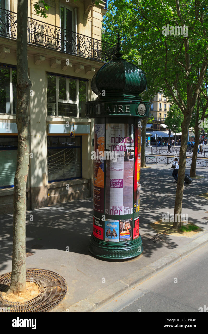 Morris column, circular advertising hoarding, Paris Stock Photo