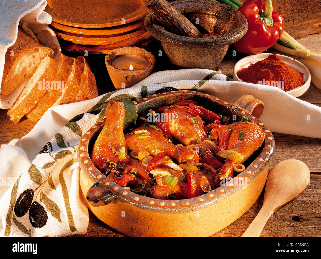Aragon chicken pot, chicken wings braised in spicy tomato-red wine sauce, Spain. Stock Photo
