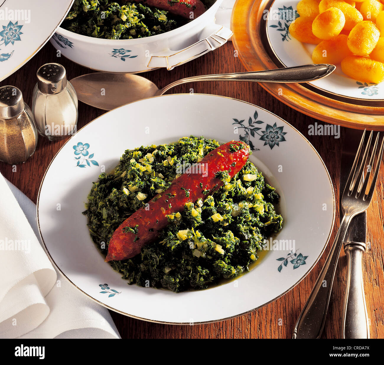 Kale and Pinkel, North German speciality sausage, Germany, recipe Stock
