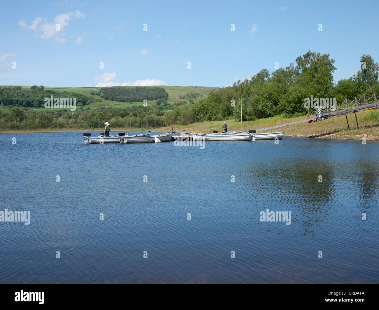 Fly Fishing at Arnfield Trout Fishery, Tintwistle,Derbyshire, UK Stock