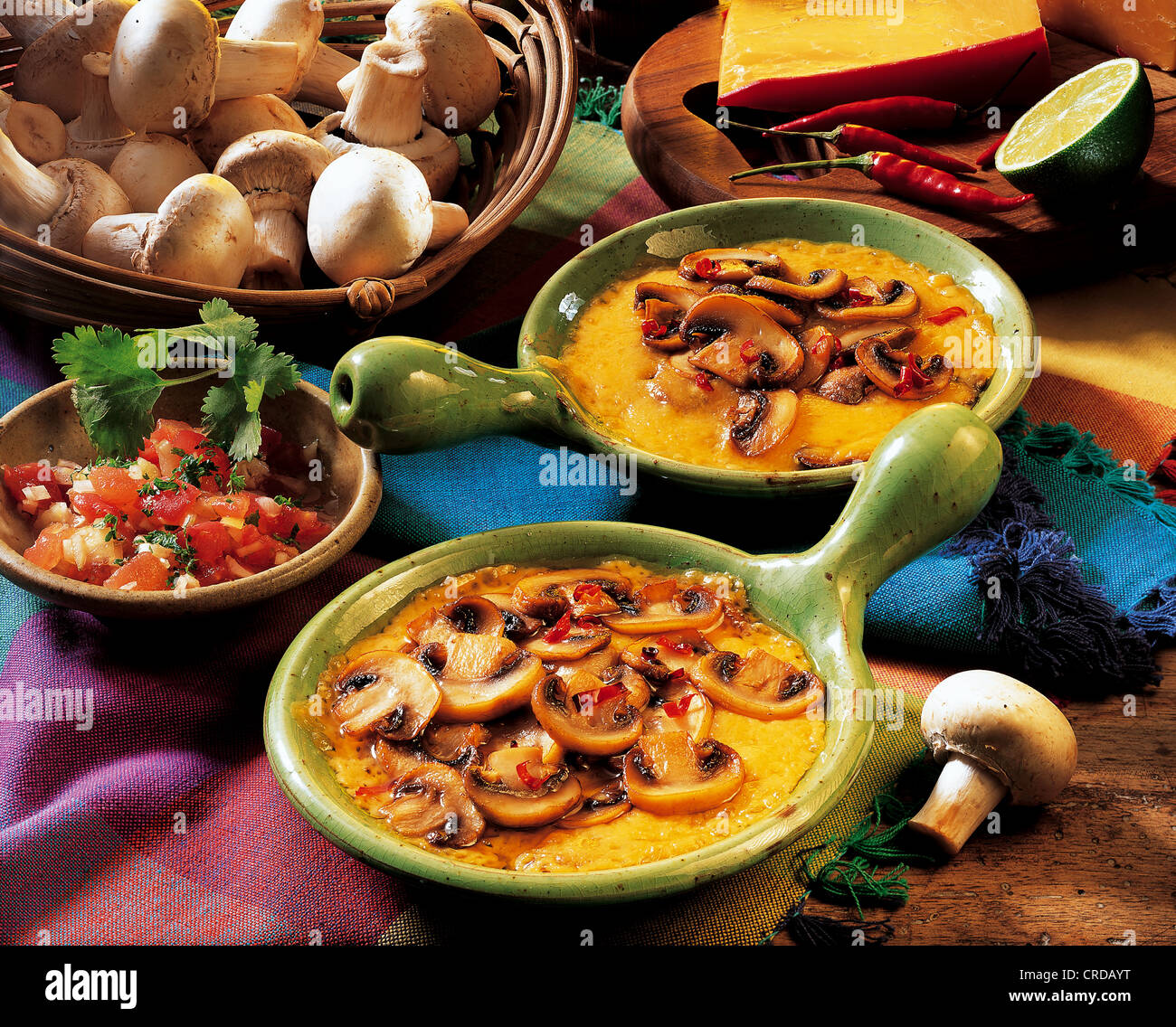 Gratin of mushrooms with salsa, Mexico. Stock Photo