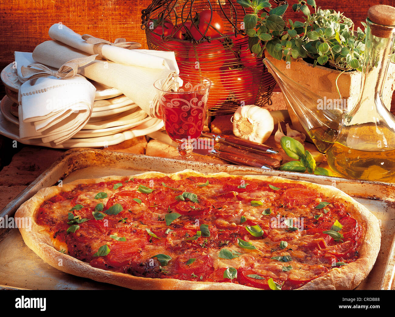 Tomatobasil pizza, Italy Stock Photo Alamy
