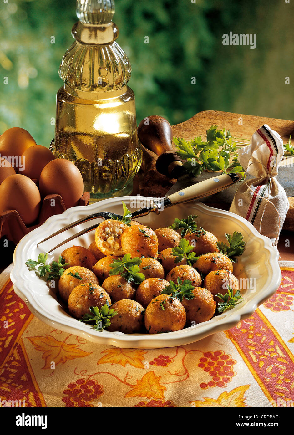 Deep-fried cheese balls, Hungary. Stock Photo