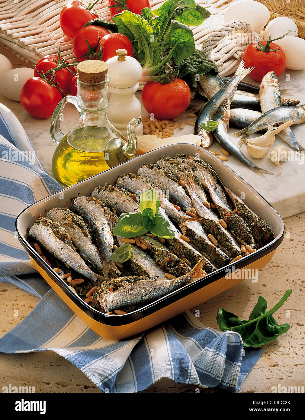 Stuffed sardines with Parmesan cheese, Italy. Stock Photo