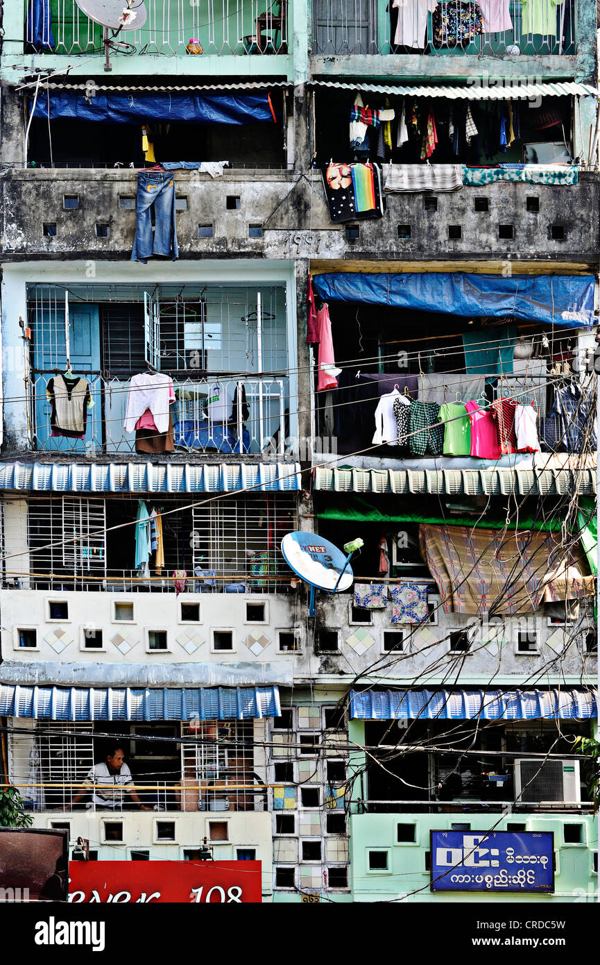 Front of a residential apartment house in Yangon, Myanmar, Burma