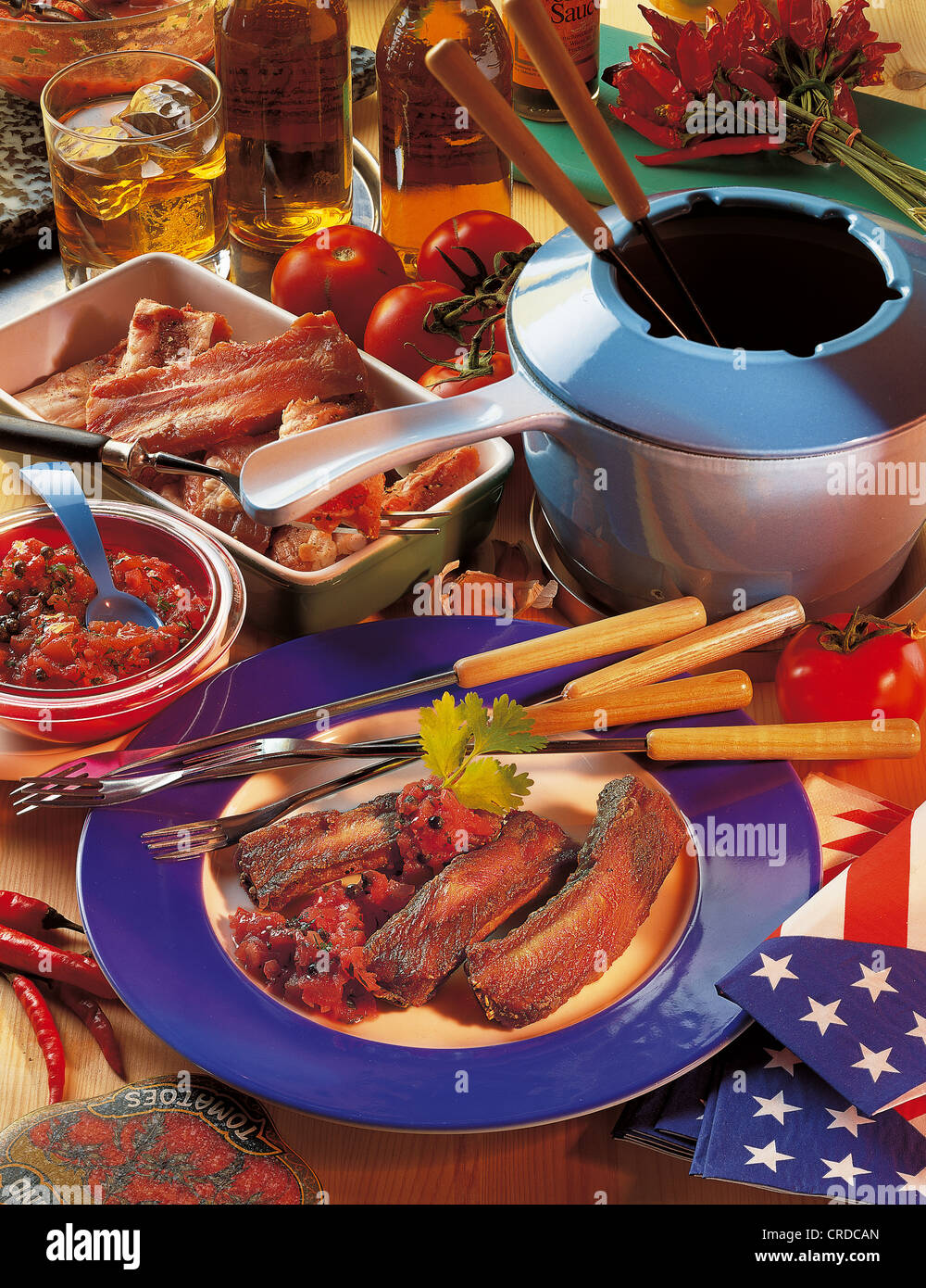 Texan spare ribs fondue, USA. Stock Photo