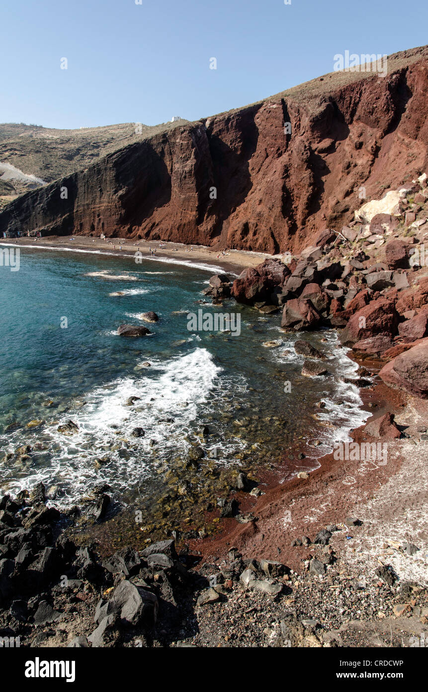 Red Sand Beach Santorini Cyclades Greek Islands Stock Photo