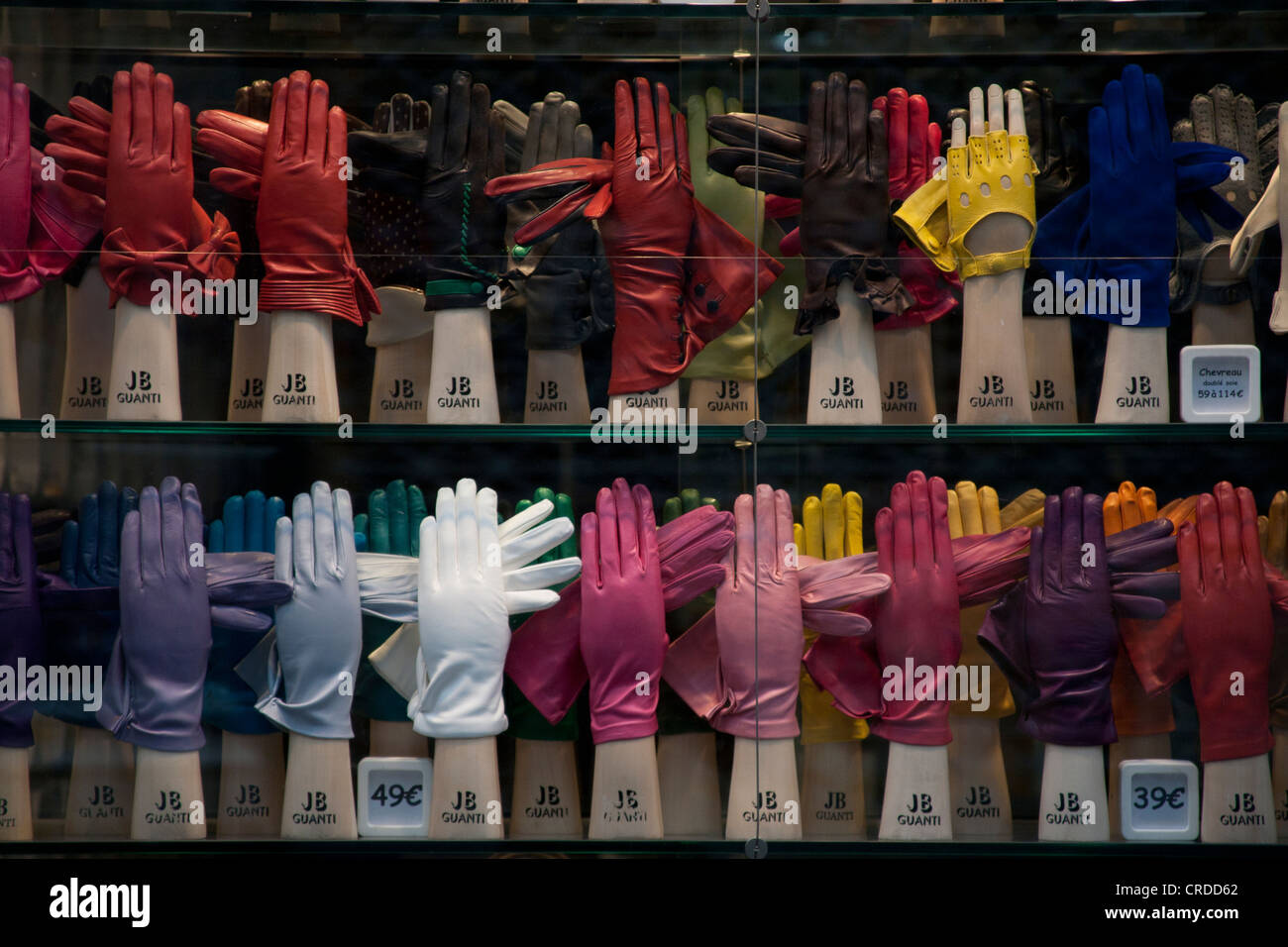 Window display of coloured gloves in a shop Galeries Royales Saint