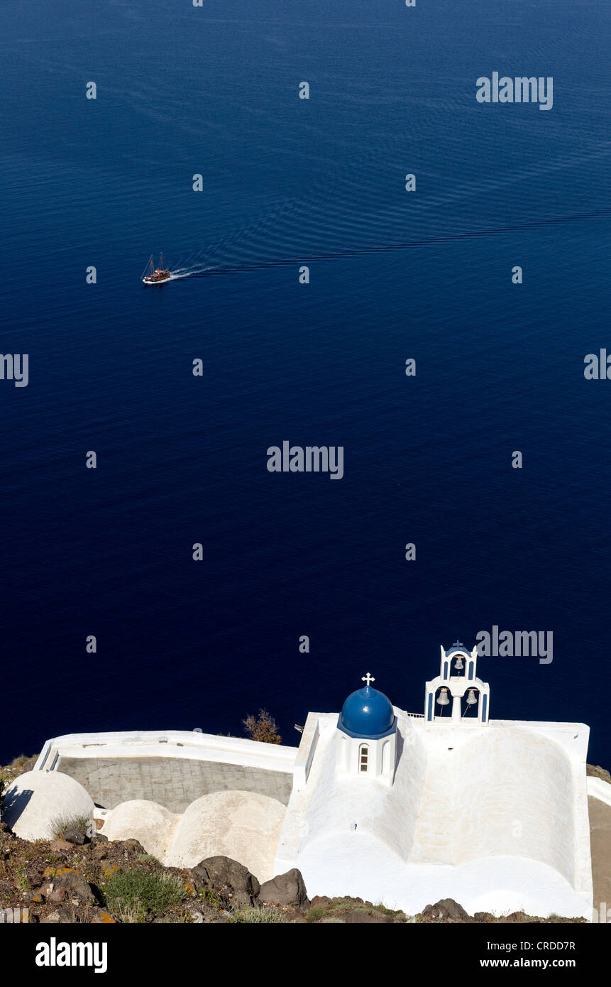 Blue dome Orthodox Church Santorini Greece Stock Photo